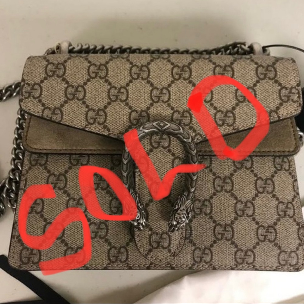 Gucci Chain Mini Dionysus Gg Beige/Or Brown Coated Canvas Cross Body Bag